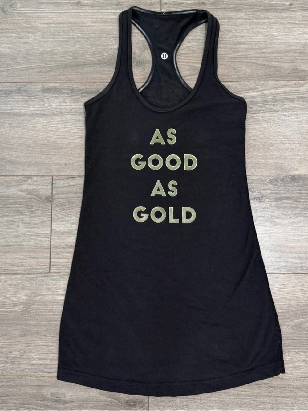 Lululemon Y2K/Vintage Black Racerback Tank with Gold Text